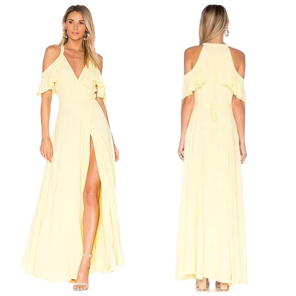 Privacy Please Yellow Wrap Maxi Dress